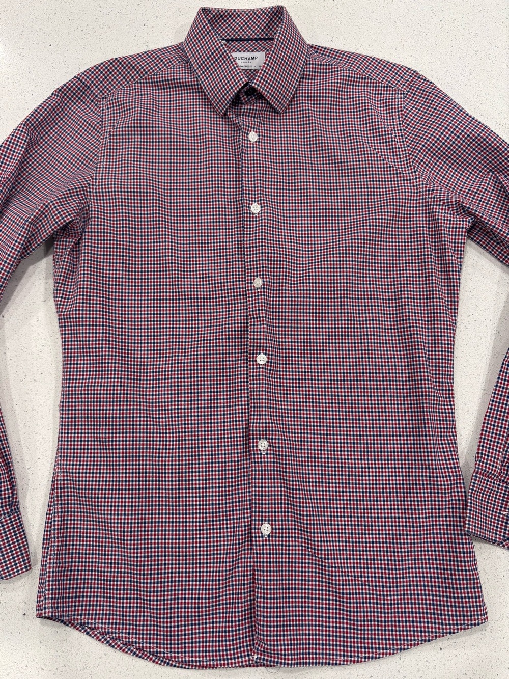 Duchamp London Men’s Red, White, Blue Micro-Gingham Dress Shirt Medium/15